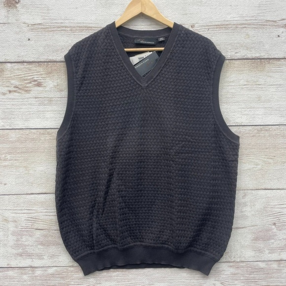 NEW Greg Norman Golf V Neck Vest Texture weave grey XLarge Sweater Cotton Preppy - Picture 1 of 7